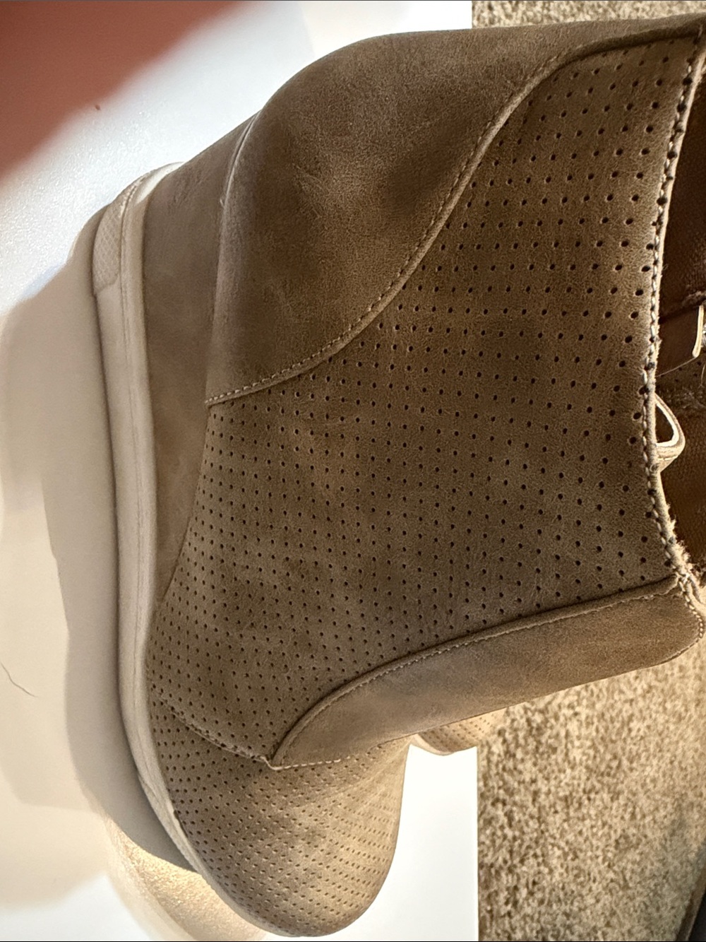 Taupe Perforated Wedge Sneaker Boot